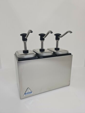 Sauzenbar onverwarmd 3-delig met 3 EBK drukknopdispensers